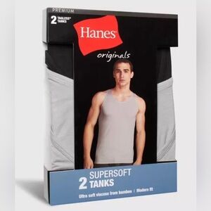 Hanes Tank Top/Undershirts Originals Super Soft Black/Gray 2-Pk Mens Size L